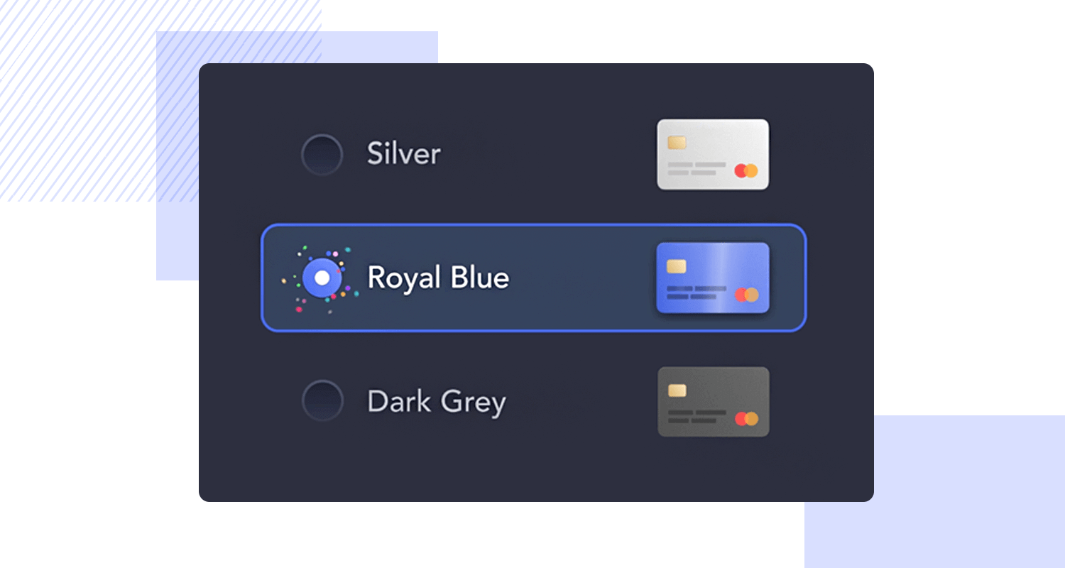 radio buttons used for credit card checkout